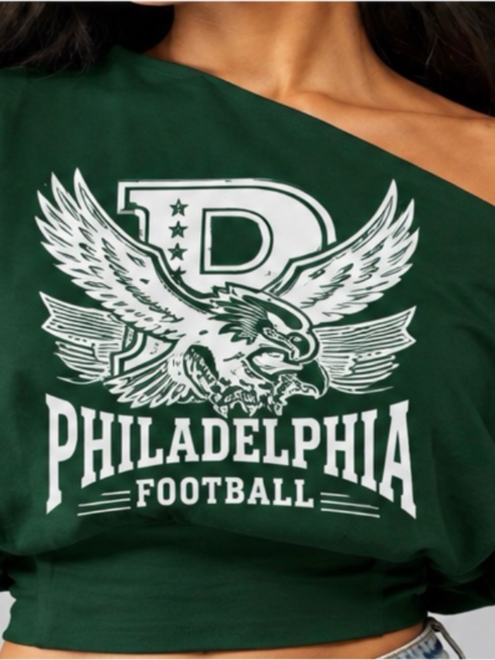 Philadelphia Football Off-Shoulder  Top - Dark Green